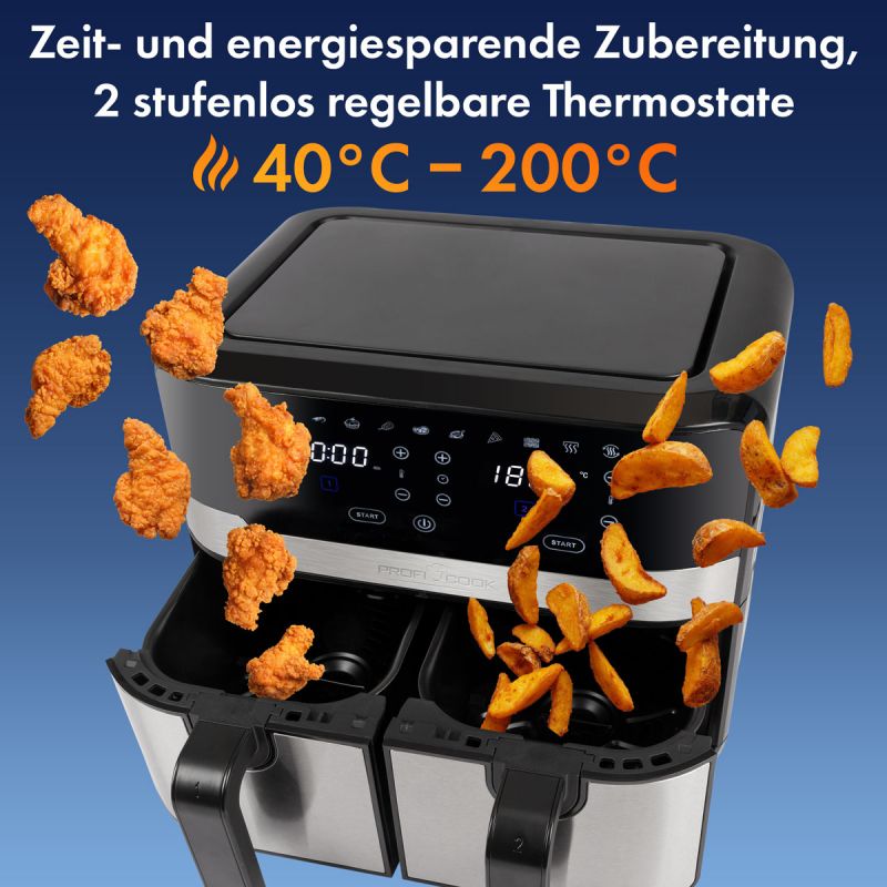 Double friteuse à air chaud avec écran tactile Proficook PC-FR 1242 H