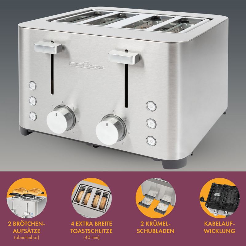 Stainless steel bread toaster 4-slotProficook PC-TA 1252