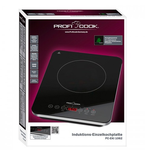 Plaque induction Proficook Plaque cuisson induction portable Surface en  verre Affichage LCD Minuter,, EKI 1062, 2000, Noir