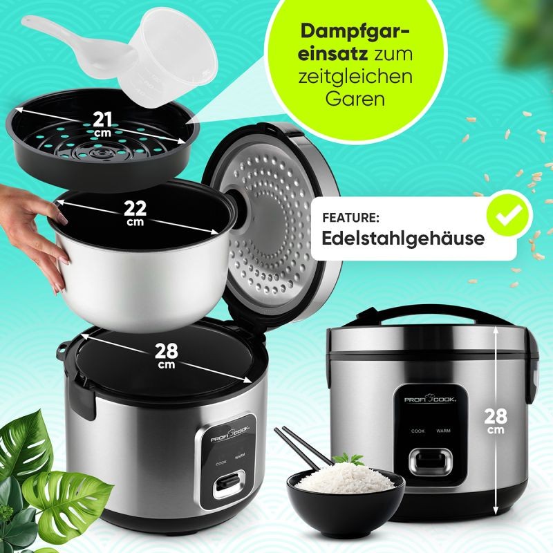 2in1 700W stainless steel rice and steam cooker Proficook PC-RK1285-Inox