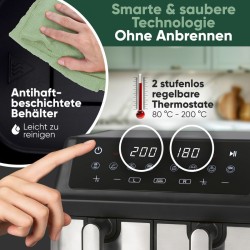 Friteuse à air chaud Air fryer double panier 9L Inox Proficook PC-FR1296H-Inox